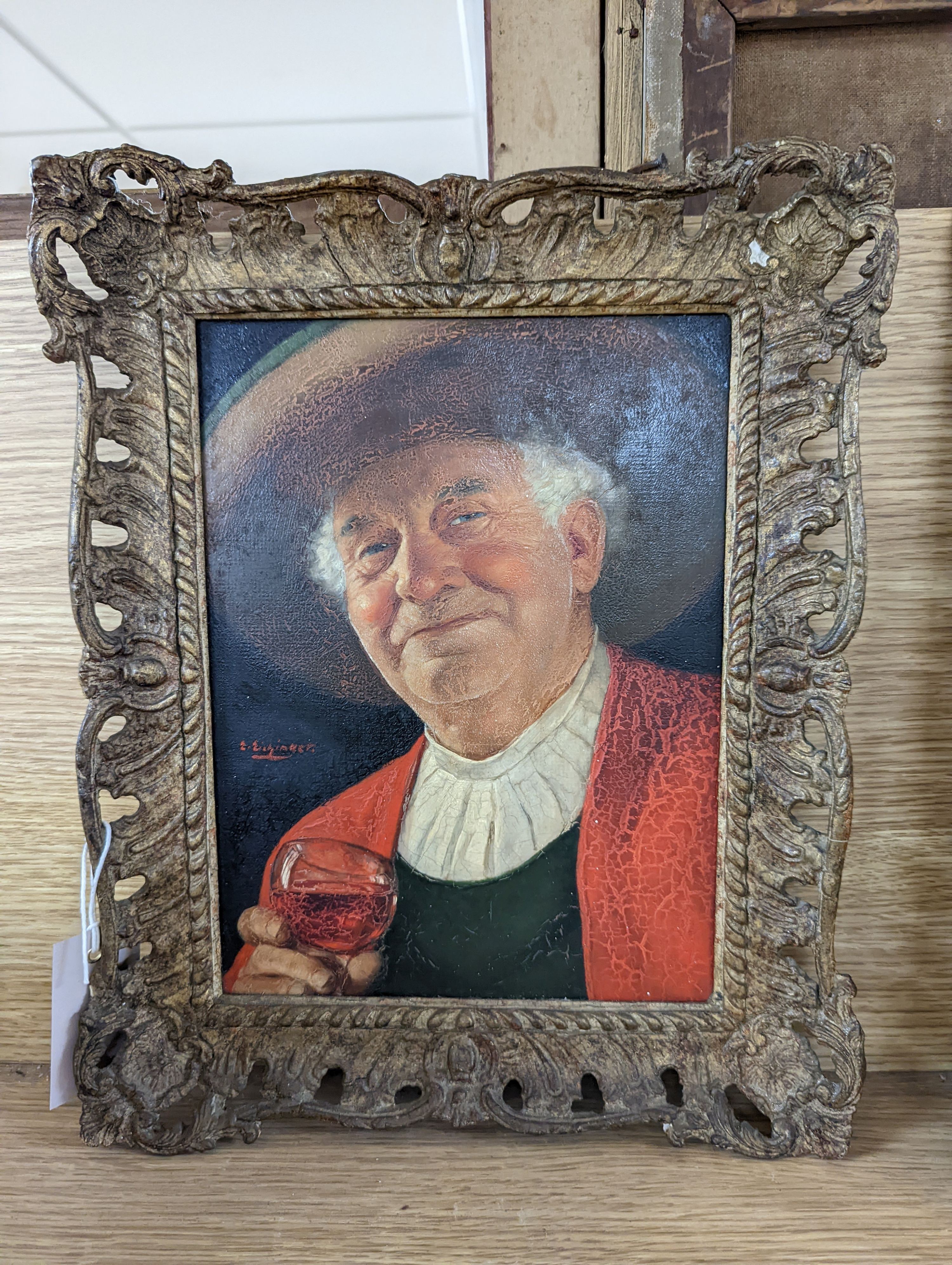 Erwin Eichinger (1892-1950), oil on panel, Austrian gentleman with a glass of wine, signed, 25 x 19cm